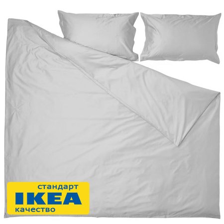 Пододеяльник 2-сп., 2 наволочки с ушками ПЕРСЕЯ (ИКЕА ПЕРСИЯ) 200x200/50x70, светло-серый однотонный, сатин, лиоцелл KL-77738929. Интернет магазин Гранд Багаж 