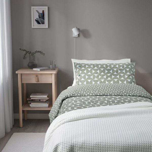 Наволочка ЭНЕЙЛИКА с пуговицами (ИКЕА ÄNGSNEJLIKA) 50x70, серо-зеленый, перкаль KL-367555