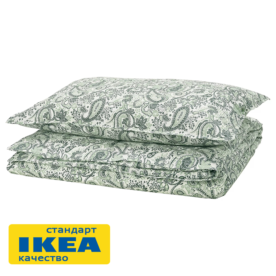 Пододеяльник 1,5-сп., наволочка РОДЖЕРСИЯ (ИКЕА RODGERSIA) 150x200/50x70, зеленый KL-47437932