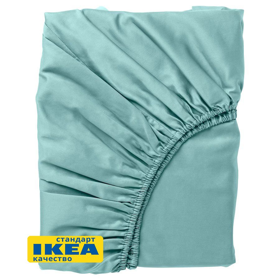 Простыня на резинке НАТЕСМИО (ИКЕА НАТТЭСМИН) 90x200, серо-бирюзовый, сатин KL-90486587
