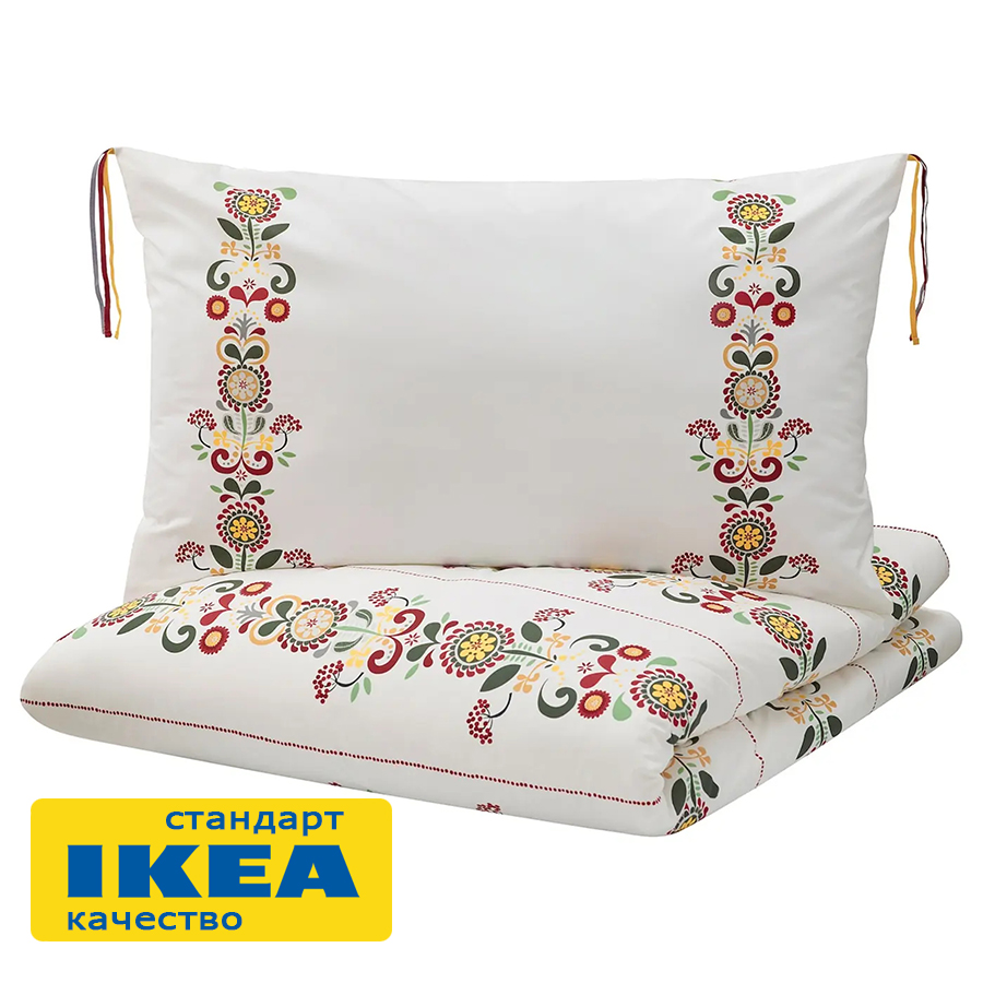 Пододеяльник 1,5-сп., наволочка КАРУЛА (ИКЕА ÅKERKULLA) 150x200/50x70, белый/цветочный, перкаль KL-57107175