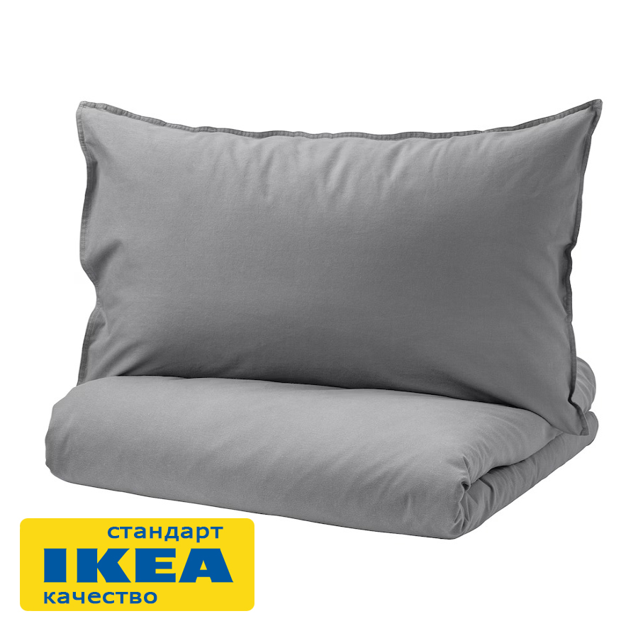 Пододеяльник 1,5-сп., наволочка ЭНЛИЛИЯ (ИКЕА ÄNGSLILJA) 150x200/50x70, серый, бязь KL-59341895