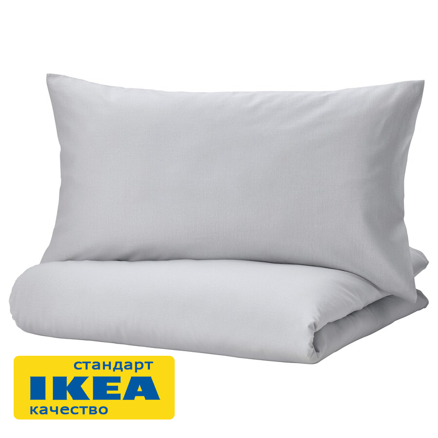 Пододеяльник 2-сп., 2 наволочки НАТЕВИЯ (ИКЕА NATTSVÄRMARE) 200x200/50x70, светло-серый, бязь KL-97546028