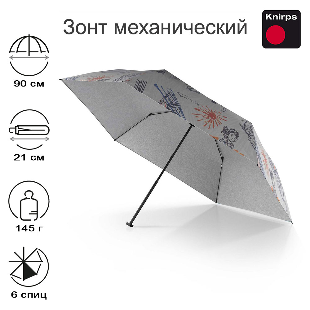 Зонт Knirps механический US.050 ultra light slim manual TEAM WITH SILVER HEAT SHIELD 95 0050 89172
