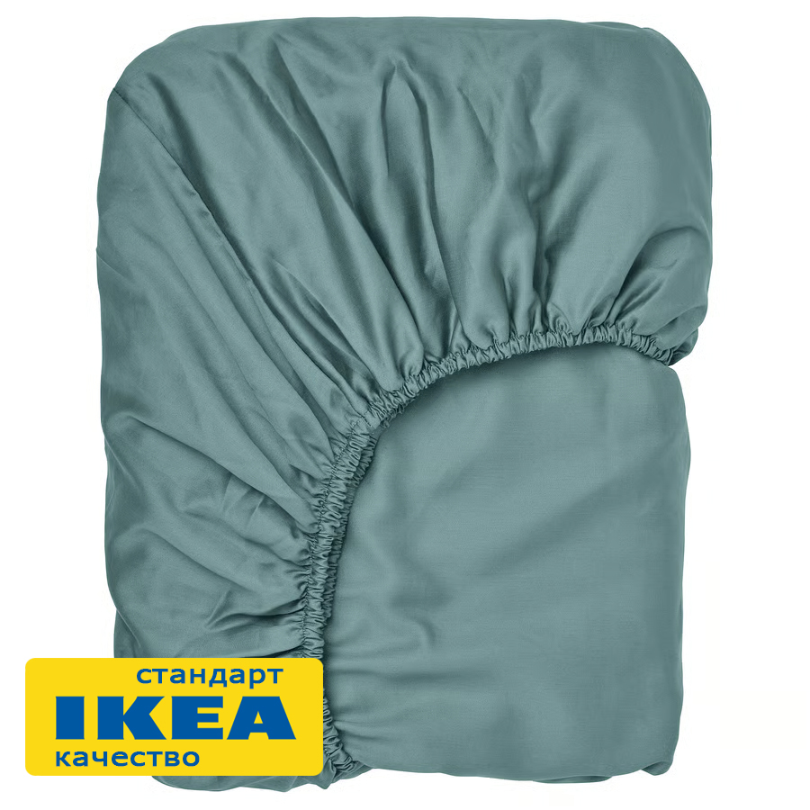 Простыня на резинке НАТЕСМИО (ИКЕА NATTJASMIN) 160x200, темно-бирюзовый, сатин KL-27208432
