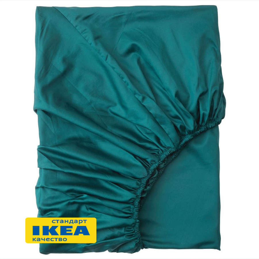 Простыня на резинке ЛЮТЕСМИО (ИКЕА ЛЮКТЭСМИН) 180x200, темно-зеленый, сатин, лиоцелл KL-60433661