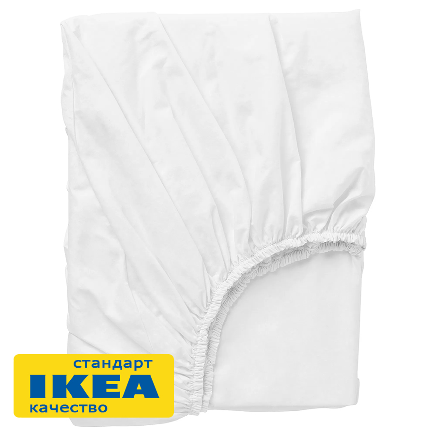 Простыня на резинке ДВАЛИЯ (ИКЕА DVALA) 90x200, белый, миткаль KL-27892164