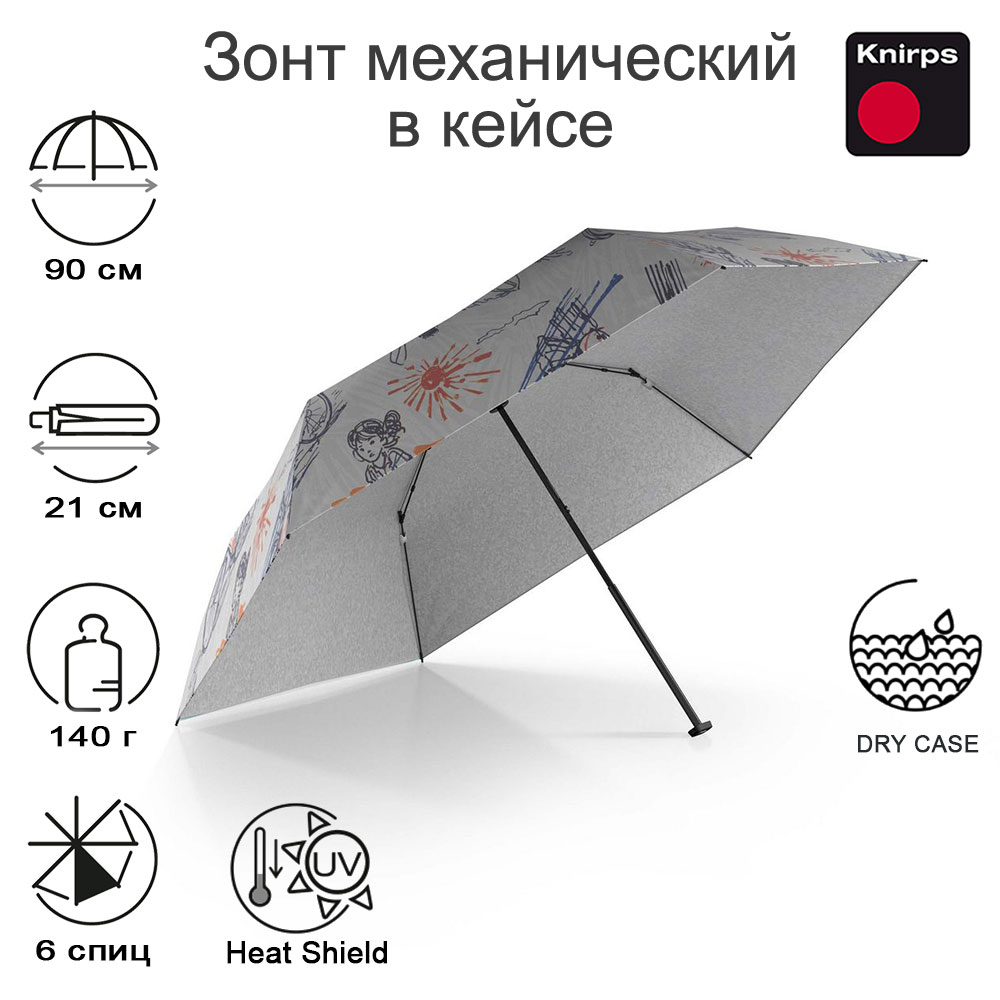 Зонт Knirps механический X4U ultra light slim manual TEAM WITH SILVER HEAT SHIELD WITH EVA CASE 95 6030 89172