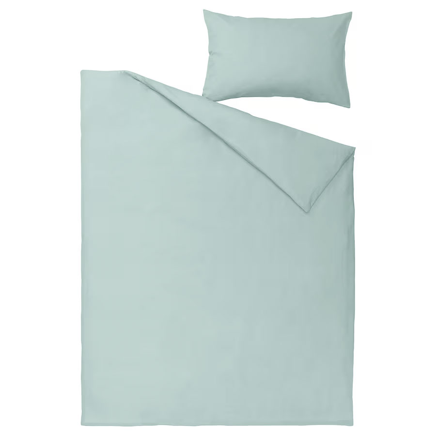 Пододеяльник 1,5-сп., наволочка ПЛАТАН (ИКЕА ПЛАТТМАЛ) 150x200/50x70, мятный, сатин KL-10519763