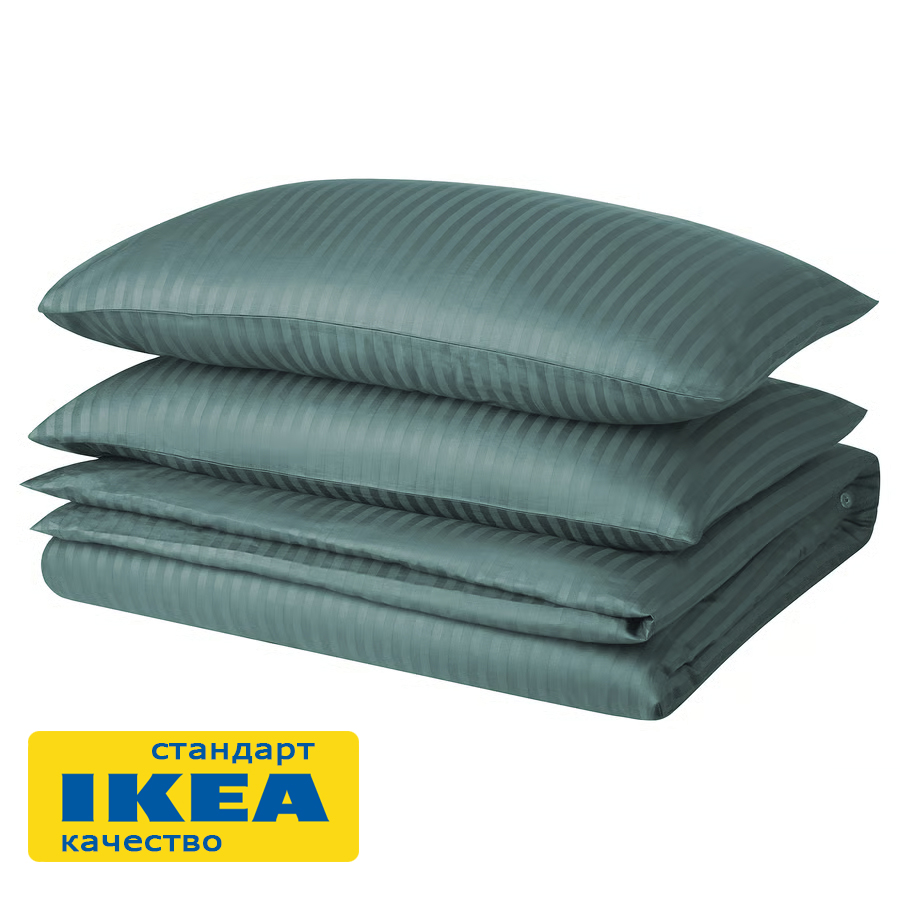 Пододеяльник 2-сп., 2 наволочки НАТЕСМИО (ИКЕА НАТТЭСМИН) 200x200/50x70, темно-бирюзовый страйп, сатин KL-47758789