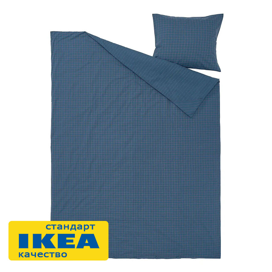 Пододеяльник 1,5-сп., наволочка ДОРОТЕЯ (ИКЕА DOFTAKLEJA) 150x200/50x70, темно-синий в светло-бежевую полоску KL-07548303