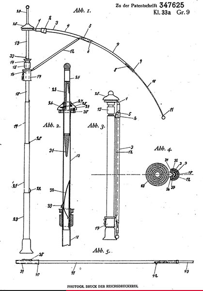Патент Ханса Хаупта на изобретение складного телескопического зонта