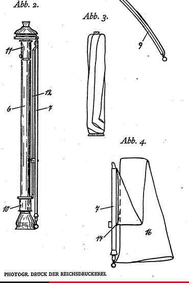 Патент Ханса Хаупта на изобретение складного телескопического зонта