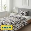 Пододеяльник 1,5-сп., наволочка ЛУНДАСКА (ИКЕА LUNDSKAFTING) 150x200/50x70, белый/темно-коричневый, сатин KL-87564450