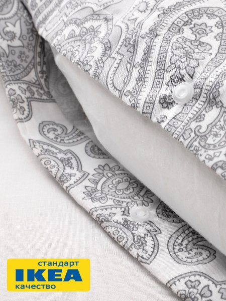 Пододеяльник 2-сп., 2 наволочки ТЕЯВАЛА (ИКЕА ЙЭТТЕВАЛЛМО) 200x200/50x70, белый/серый принт, поплин KL-70406134. Интернет магазин Гранд Багаж 