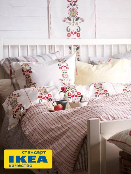 Пододеяльник 2-сп., 2 наволочки КАРУЛА (ИКЕА ÅKERKULLA) 200x200/50x70, белый/цветочный, перкаль KL-97221586. Интернет магазин Гранд Багаж 