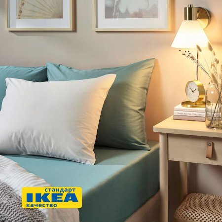 Простыня на резинке 160х200, серо-бирюзовая ViGrand НАТЕСМИО, аналог IKEA НАТТЭСМИН