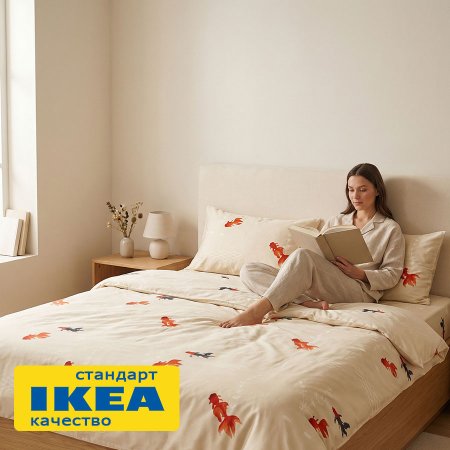 Пододеяльник 2-сп, 2 наволочки ФОСТА (ИКЕА FÖSSTA) 200x200/50x70, бежевый/золотая рыбка, сатин KL-07343959. Интернет магазин Гранд Багаж 