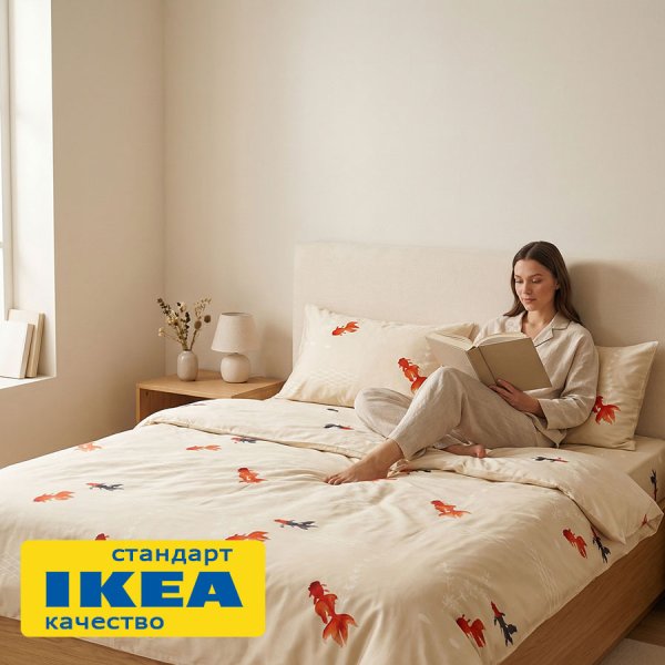 Пододеяльник 2-сп, 2 наволочки ФОСТА (ИКЕА FÖSSTA) 200x200/50x70, бежевый/золотая рыбка, сатин KL-07343959. Интернет магазин Гранд Багаж 