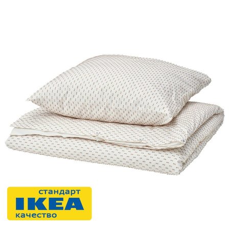 Пододеяльник 1,5-сп., наволочка БАКЕЛИЯ (ИКЕА BANDKNIPPE) 150x200/50x70, белый/бежевый, хлопок KL-57899207. Интернет магазин Гранд Багаж 