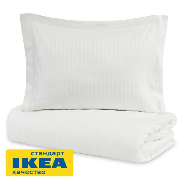 Пододеяльник 1,5-сп., наволочка с ушками НАТЕСМИО (ИКЕА НАТТЭСМИН) 145x215/50x70, белый страйп, сатин KL-18613165
