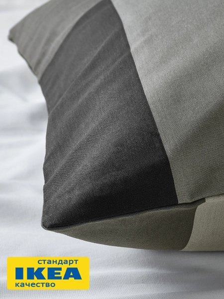Пододеяльник 1,5-сп., наволочка БРУНИЯ (ИКЕА BRUNKRISSLA) 150x200/50x70, серый/черный, миткаль KL-17127128. Интернет магазин Гранд Багаж 