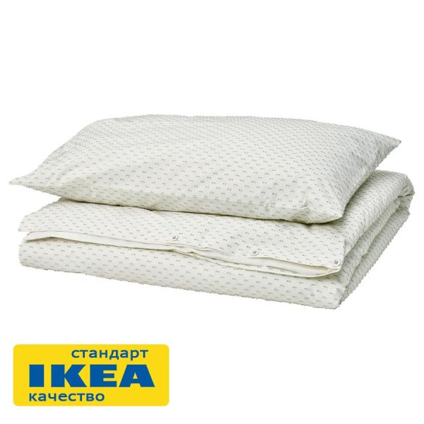 Пододеяльник 1,5-сп., наволочка БАКЕЛИЯ (ИКЕА BANDKNIPPE) 150x200/50x70, белый/зеленый, хлопок KL-97791664. Интернет магазин Гранд Багаж 