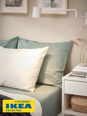 Простыня на резинке ДВАЛИЯ (ИКЕА DVALA) 140x200, серо-зеленый, миткаль KL-27957305. Интернет магазин Гранд Багаж 