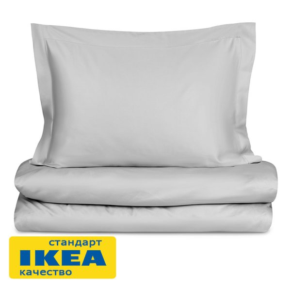 Пододеяльник 1,5-сп., наволочка с ушками ПЕРСЕЯ (ИКЕА ПЕРСИЯ) 150x200/50x70, светло-серый однотонный, сатин, лиоцелл KL-77738947