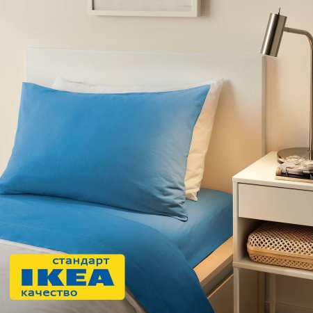 Простыня на резинке ДВАЛИЯ (ИКЕА DVALA) 120х200, голубой, миткаль KL-28529348. Интернет магазин Гранд Багаж 