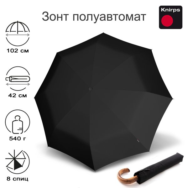 Зонт Knirps полуавтомат S.570 Large Automatic BLACK 95 5570 1000