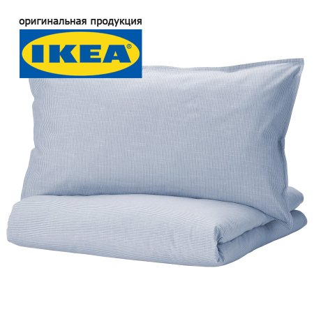 Пододеяльник 1,5 спальный, наволочка IKEA БЕРГПАЛМ 150x200/50x70, синий, бязь IK-40522615