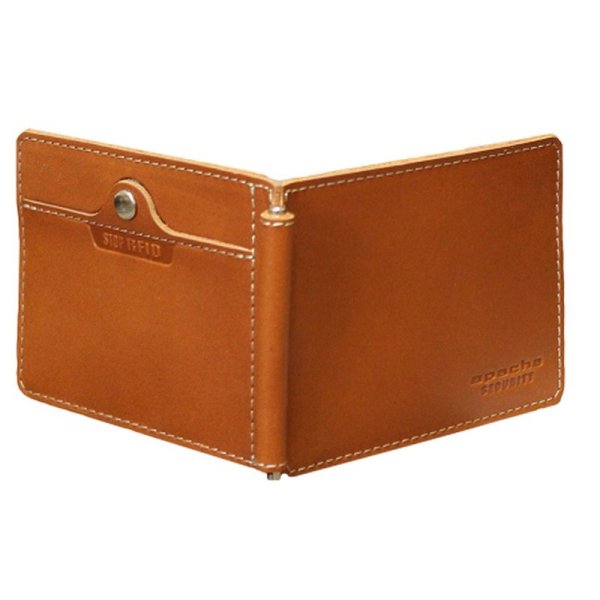 Зажим для денег мужской из натуральной кожи ОК-S/рыжий STOP RFID. Интернет магазин Гранд Багаж