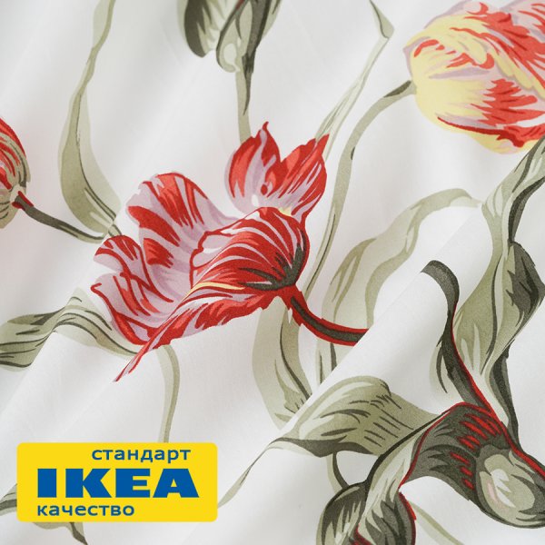 Пододеяльник 1,5-сп., наволочка ОЛАНТОР (ИКЕА ÅLANDSROT) 150x200/50x70, цветочный принт/белый, поплин KL-20541120. Интернет магазин Гранд Багаж 
