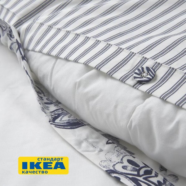 Пододеяльник евро, 2 наволочки с ушками МАГНОЛИЯ (ИКЕА ЮНИМАГНОЛИЯ) 200x220/50x70, цветочный орнамент/синий, поплин KL-88877674. Интернет магазин Гранд Багаж 