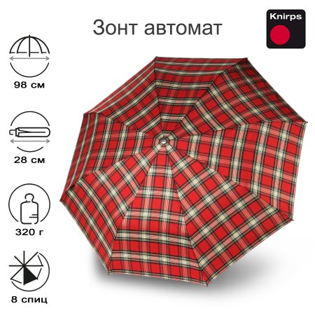 Зонт Knirps автомат T.200 Medium Duomatic CHECK RED 95 3200 5190