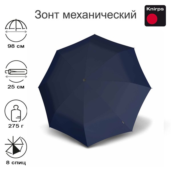 Зонт Knirps механический C.041 Chrome Matt Small Manual NAVY 95 8041 1201