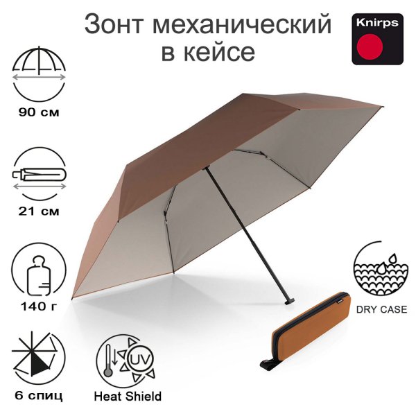 Зонт Knirps механический X4U ultra light slim manual FOX WITH IVORY HEAT SHIELD WITH EVA CASE 95 6030 89212