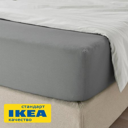 Простыня на резинке УЛЬВИДОРО (ИКЕА УЛЛЬВИДЕ) 90x200, серый, поплин KL-40335548. Интернет магазин Гранд Багаж 