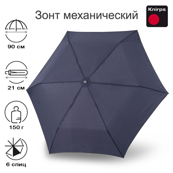 Зонт Knirps механический US.050 Ultra Light Slim Manual NAVY WITH BLACK COATING 95 0050 12012