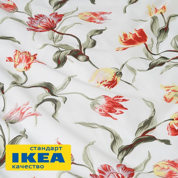 Пододеяльник 1,5-сп., наволочка ОЛАНТОР (ИКЕА ÅLANDSROT) 150x200/50x70, цветочный принт/белый, поплин KL-20541120. Интернет магазин Гранд Багаж 