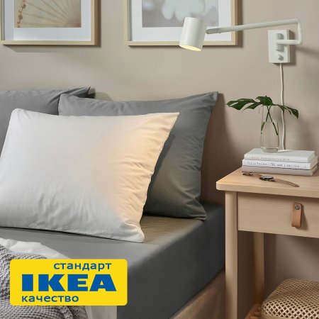 Простыня на резинке УЛЬВИДОРО (ИКЕА УЛЛЬВИДЕ) 200x200, серый, поплин KL-27712597. Интернет магазин Гранд Багаж 