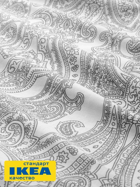 Пододеяльник 2-сп., 2 наволочки ТЕЯВАЛА (ИКЕА ЙЭТТЕВАЛЛМО) 200x200/50x70, белый/серый принт, поплин KL-70406134. Интернет магазин Гранд Багаж 