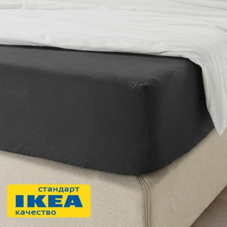 Простыня на резинке ДВАЛИЯ (ИКЕА DVALA) 90х200, черный, миткаль KL-57526906. Интернет магазин Гранд Багаж 