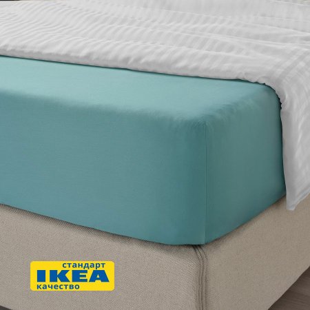 Простыня на резинке 160х200, серо-бирюзовая ViGrand НАТЕСМИО, аналог IKEA НАТТЭСМИН