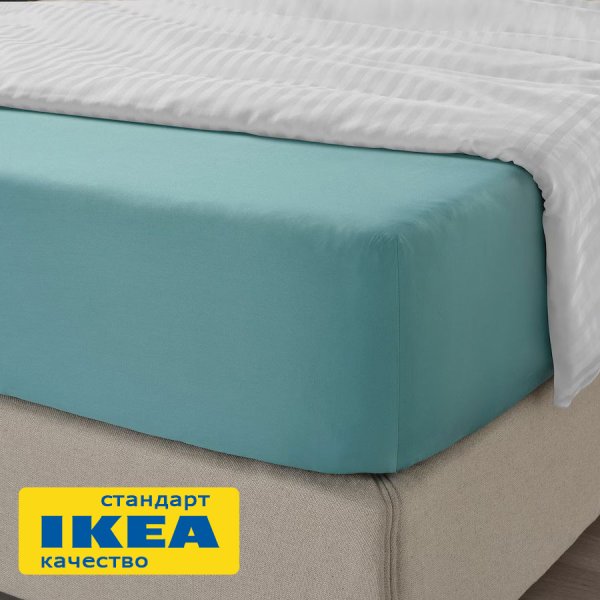 Простыня на резинке НАТЕСМИО (ИКЕА НАТТЭСМИН) 80x200, серо-бирюзовый, сатин KL-30442843. Интернет магазин Гранд Багаж 