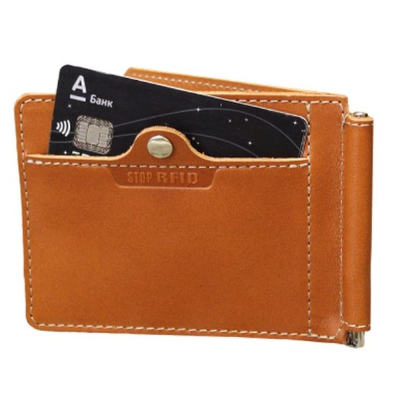Зажим для денег мужской из натуральной кожи ОК-S/рыжий STOP RFID. Интернет магазин Гранд Багаж