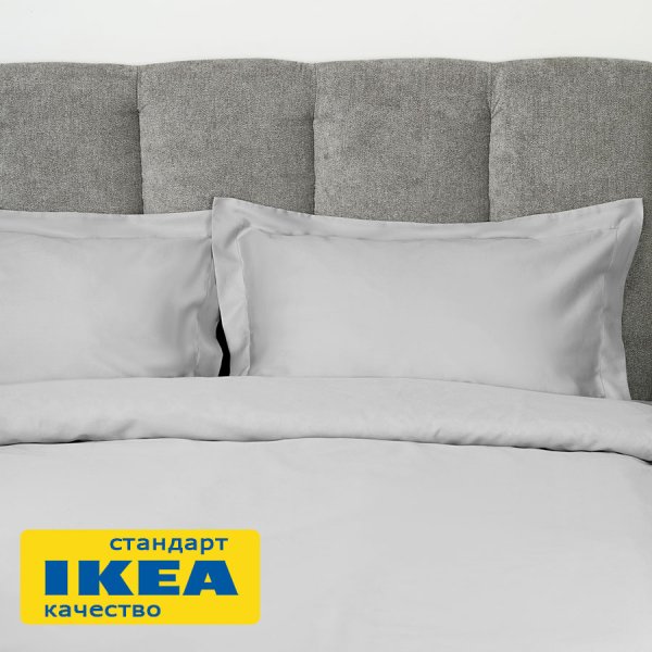 Пододеяльник 2-сп., 2 наволочки с ушками ПЕРСЕЯ (ИКЕА ПЕРСИЯ) 200x200/50x70, светло-серый однотонный, сатин, лиоцелл KL-77738929. Интернет магазин Гранд Багаж 