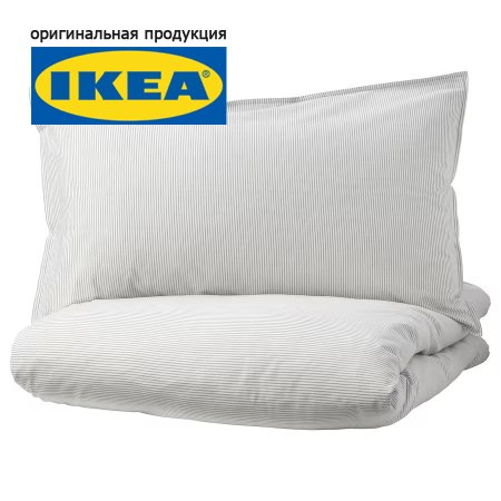 Пододеяльник 1,5 спальный, наволочка IKEA БЕРГПАЛМ 150x200/50x70, светло-серый, бязь IK-90423260