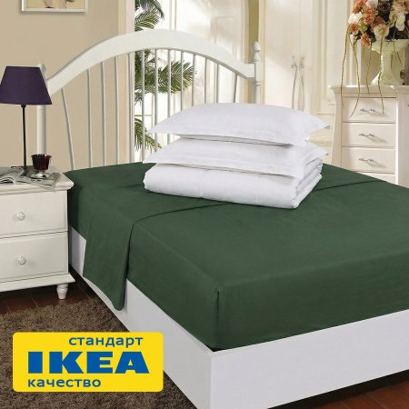 Простыня на резинке АСЕЛИЯ (ИКЕА NÄSSELKLOCKA) 160х200, темно-зеленый/однотонный, сатин KL-87898060. Интернет магазин Гранд Багаж 